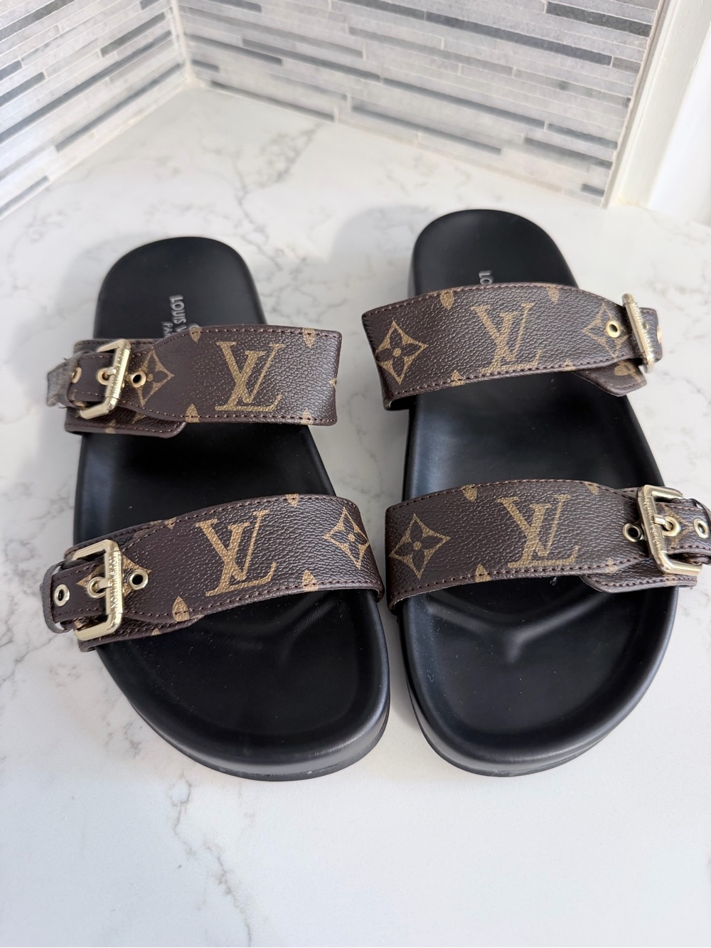 Louis Vuitton Brown Monogram Double-Strap Slide Sandals size 7 - Picture 7 of 7
